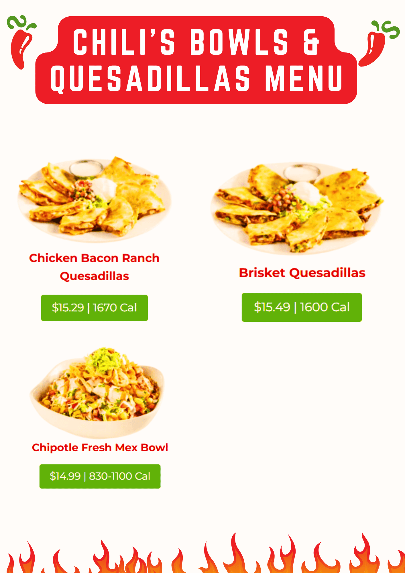 Chili’s Bowls & Quesadillas Menu