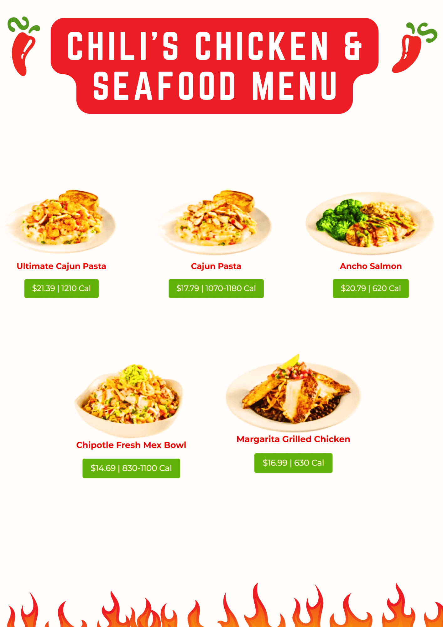 Chili’s Chicken & Seafood Menu