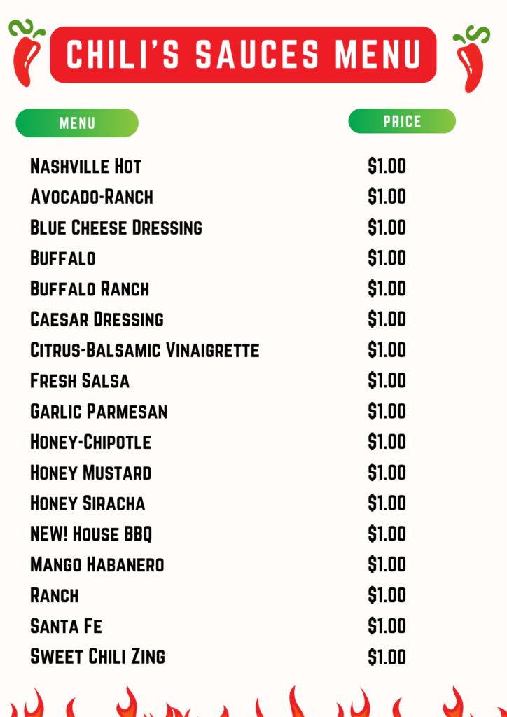 Chili’s Sauces Menu