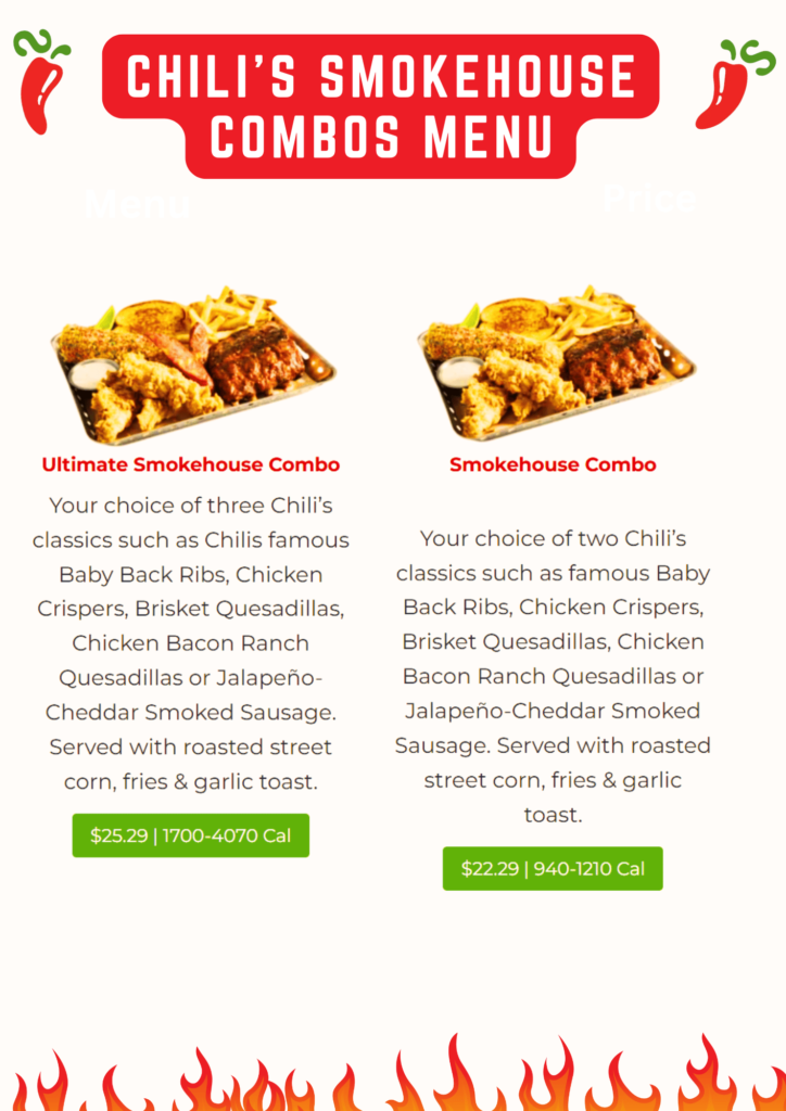 Chili’s Smokehouse Combos Menu With Calories and Latest Prices 2025 4 Chili’s Smokehouse Combos Menu