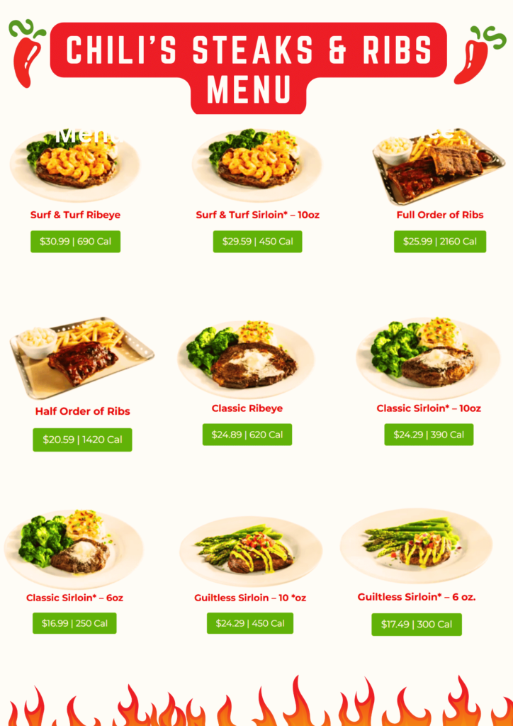 Chili’s Steaks & Ribs Menu With Calories and Updated Prices 11 Chili’s Steaks & Ribs Menu